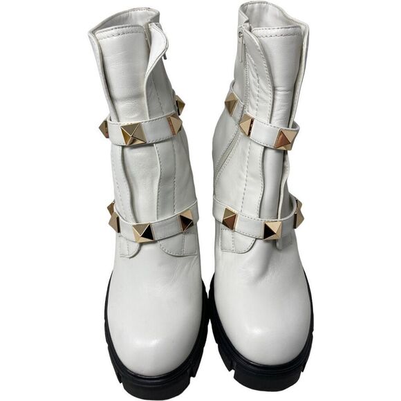 Vaneli Platform Boot Women's Size 7 M Davy White Studded Leather Buckle 4" Heel - Picture 6 of 9